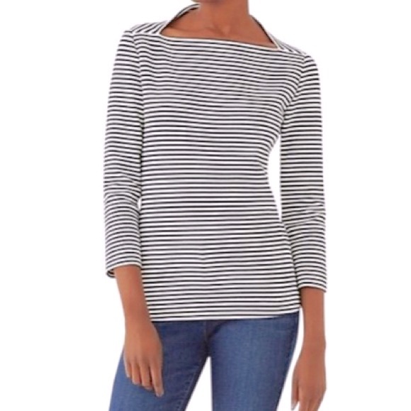 Kate Spade Saturday | white 3/4 sleeve slit neck tee - Picture 1 of 7